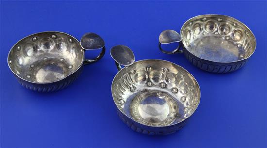 Three late 19th/early 20th century French 950 standard silver taste vin, 8.5 oz.